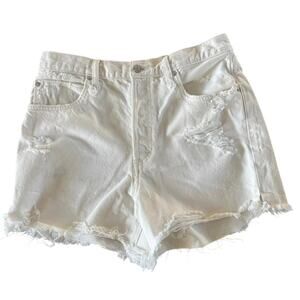 Free People White Distressed High Rise Cutoff Denim Shorts Size 30 Frayed Hem